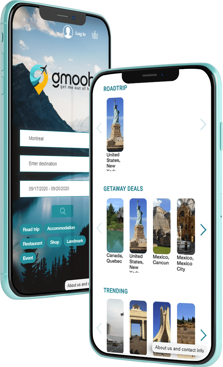 G-mooh mobile app interface showing travel recommendations